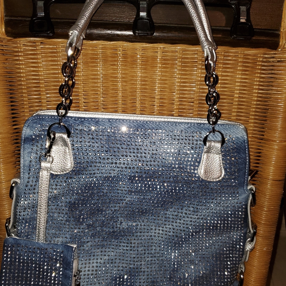blue jean rhinestone purse